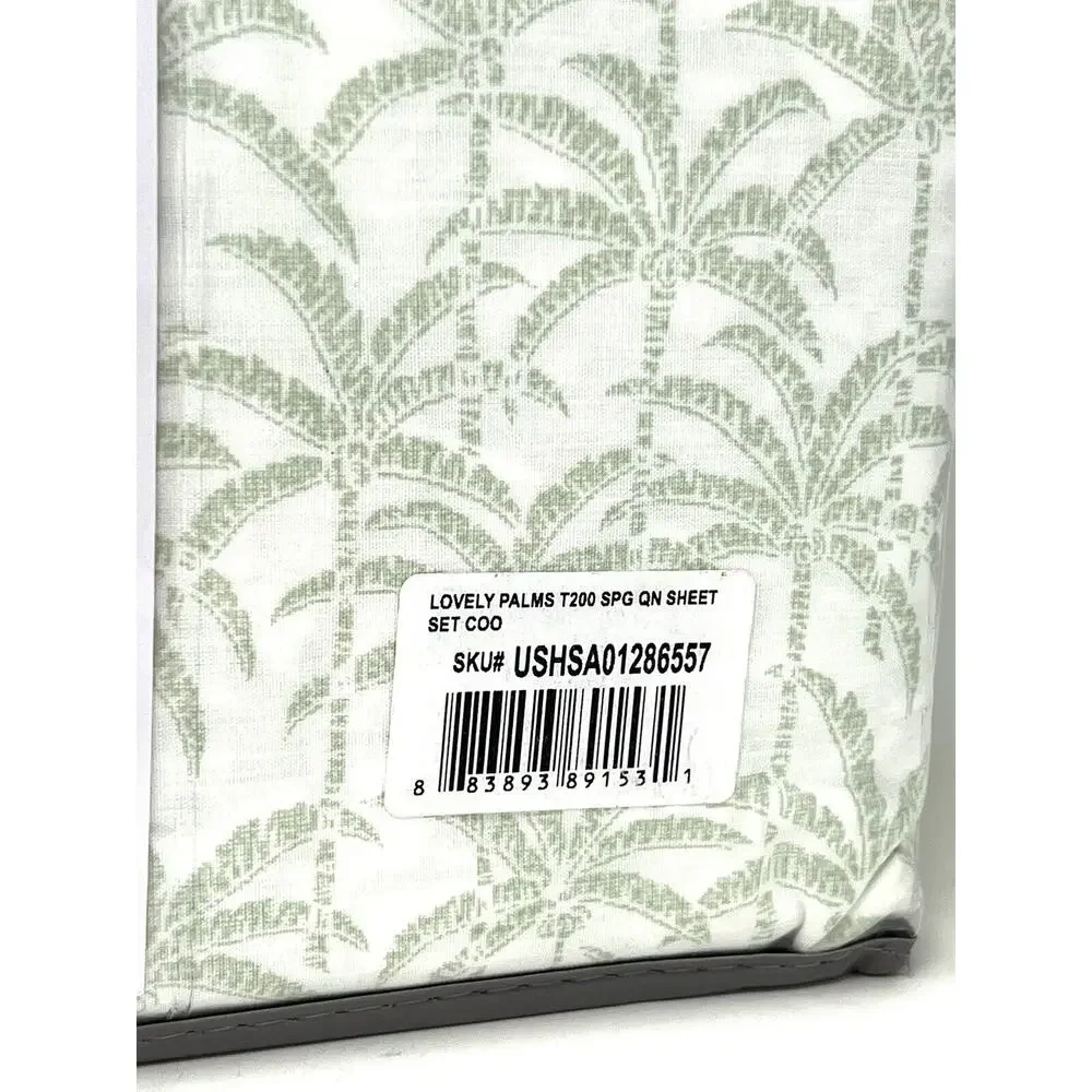 Tommy Bahama Lovely Palms Queen Sheet Set Spring Green All Cotton Percale NIP - Picture 9 of 9